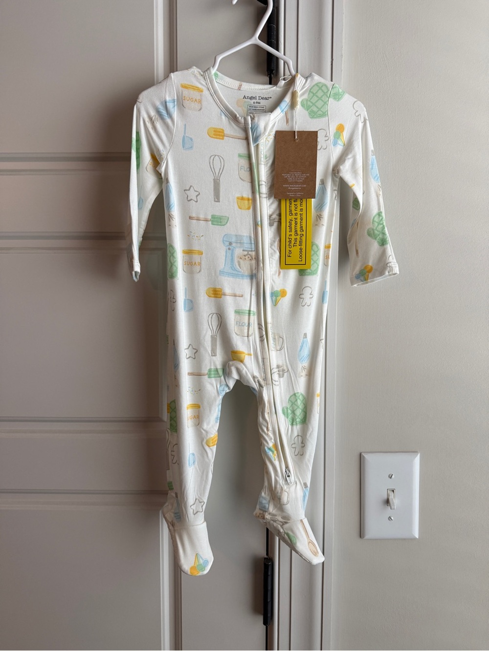 Angel Dear White Footed One-Piece with Pastel Kitchen Print